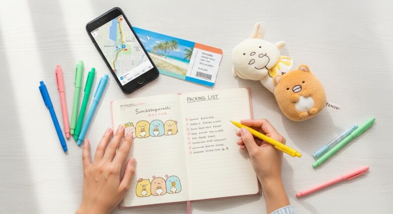 ノートに計画を書き込む女性の手元